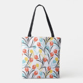 Levendig Tulp Patroon Bloemen Design op Wit Tote Bag (Achterkant)