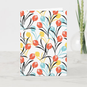 Levendig tulp patroon bloemendesign op wit kaart