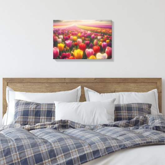 Levendig tulpenveld in volle bloei canvas afdruk (Insitu (Slaapkamer))