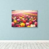 Levendig tulpenveld in volle bloei canvas afdruk (Insitu (Houten vloer))