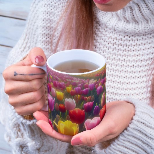 Levendig tulpenveld in volle bloei koffiemok