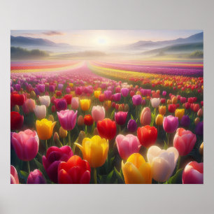 Levendig Tulpenveld in volle bloei Poster