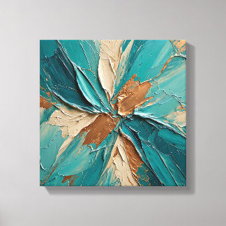 Levendig turkoois brons folie wervelend wandkunst canvas afdruk
