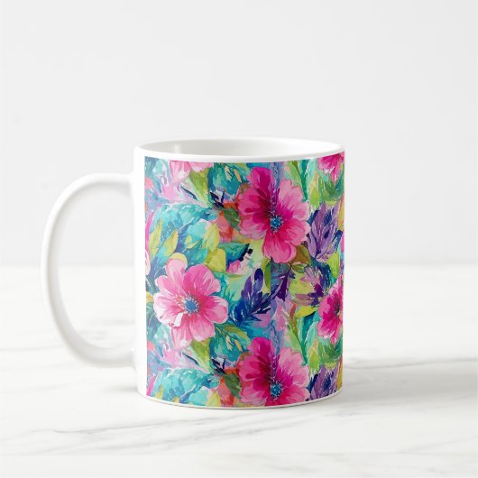 Levendig Turquoise Bloem Koffiemok (Links)