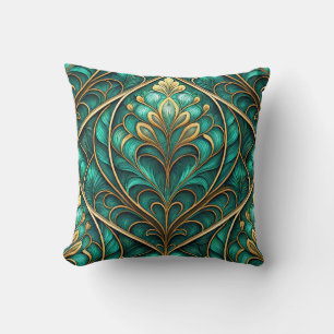 levendig turquoise en gouden bloempatroon kussen