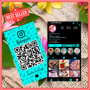 Levendig Turquoise Nagelstudio Instagram QR Visitekaartje