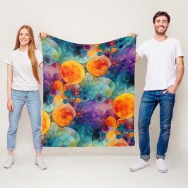 Levendig Turquoise Paarse Oranje Fractale Kunstpat Fleece Deken