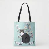 Levendig Tuxedo Cat in Flowers All-Over-Print Tas (Voorkant)