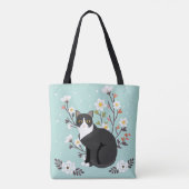 Levendig Tuxedo Cat in Flowers All-Over-Print Tas (Achterkant)