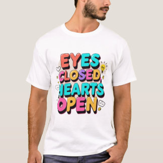 Levendig typografisch ontwerp: ogen gesloten, hart t-shirt