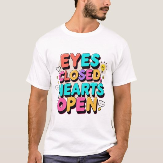 Levendig typografisch ontwerp: ogen gesloten, hart t-shirt (Voorkant)