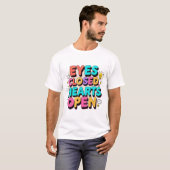 Levendig typografisch ontwerp: ogen gesloten, hart t-shirt (Voorkant volledig)