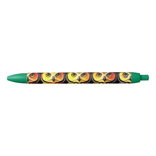 Levendig Uilpatroonontwerp Zwarte Inkt Pen (Voorkant)