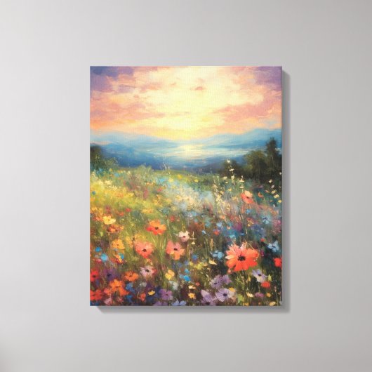 Levendig Veelkleurig Impressionistisch Bloemenveld Canvas Afdruk (Voorkant)