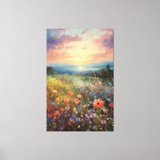 Levendig Veelkleurig Impressionistisch Bloemenveld Canvas Afdruk