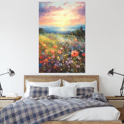 Levendig Veelkleurig Impressionistisch Bloemenveld Canvas Afdruk (Insitu (Slaapkamer))