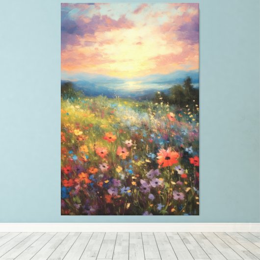 Levendig Veelkleurig Impressionistisch Bloemenveld Canvas Afdruk (Insitu (Houten vloer))
