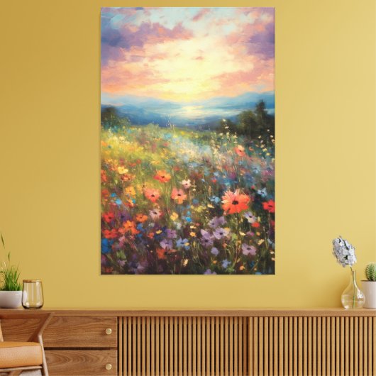 Levendig Veelkleurig Impressionistisch Bloemenveld Canvas Afdruk (Insitu (Woonkamer))