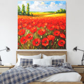 Levendig veld van bloeiende rode papavers canvas afdruk (Insitu (Slaapkamer))