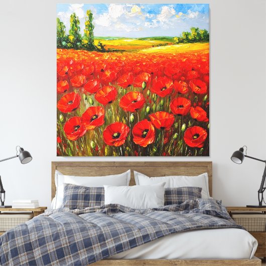 Levendig veld van bloeiende rode papavers canvas afdruk (Insitu (Slaapkamer))