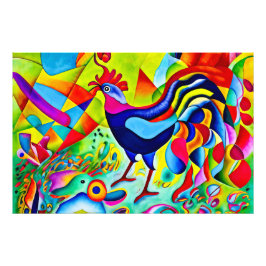 "Levendig verenkleed". Een surrealistische kleurri Foto Afdruk