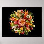 Levendig vers voedsel barst op zwarte achtergrond poster (Voorkant)