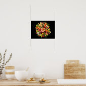 Levendig Verse Uitbarsting van Vers Eten tegen Zwa Poster (Keuken)