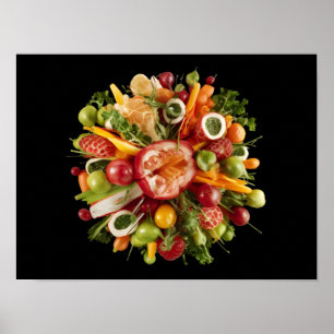 Levendig Verse Uitbarsting van Vers Eten tegen Zwa Poster