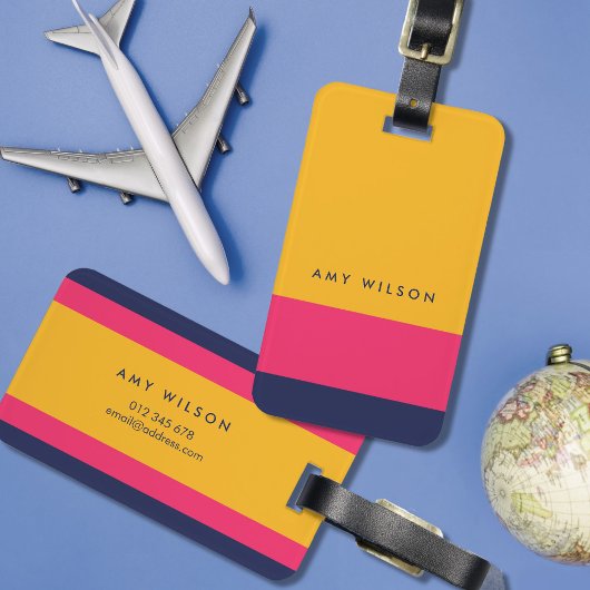 Levendig Vet Blauw Roze Geel Kleur Block Bag Label Bagagelabel