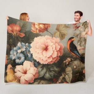 Levendig Vintage Bloem- en Vogel Scene Fleece Deken