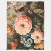 Levendig Vintage Bloem- en Vogel Scene Fleece Deken (Voorkant)