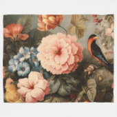 Levendig Vintage Bloem- en Vogel Scene Fleece Deken (Voorkant (Horizontaal))