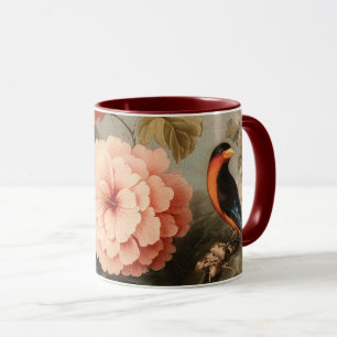 Levendig Vintage Bloem- en Vogel Scene Mok