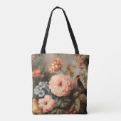 Levendig Vintage Bloem- en Vogel Scene Tote Bag (Achterkant)