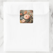 Levendig Vintage Bloemen- en Vogel Scene Vierkante Sticker (Tas)