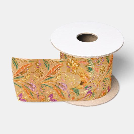 Levendig Vintage Bloemmotief Satijnen Lint (Spoel)