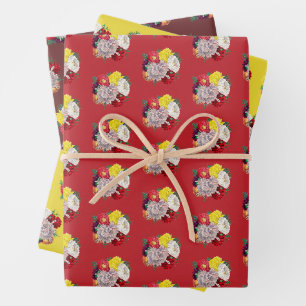Levendig Vintage Botanisch Boeket Wilde Bloemen Inpakpapier Vel
