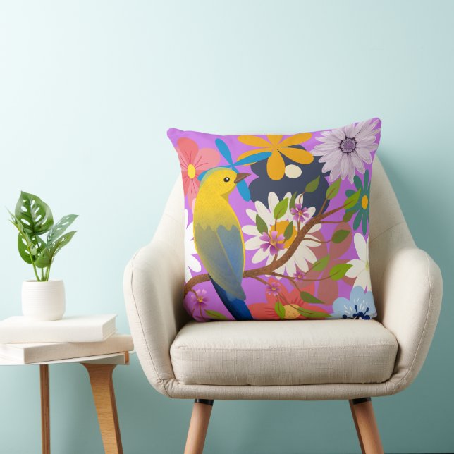 Levendig vogel- en bloemenpatroon - kleurrijke Nat Kussen (Stoel)