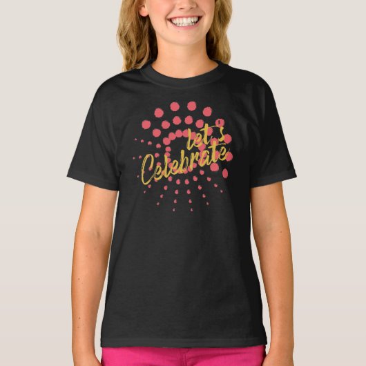 Levendig, vrolijk, leuk design van "Laten we feest T-shirt (Voorkant)