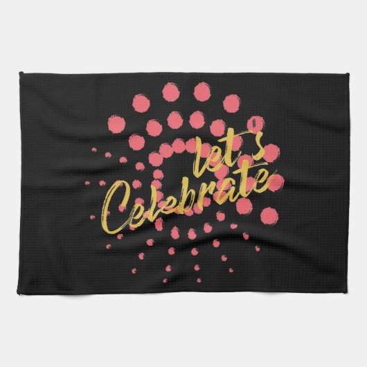 Levendig, vrolijk, leuk design van "Laten we feest Theedoek (Horizontaal)