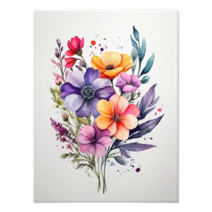 Levendig Watercolor Boeket Foto Afdruk