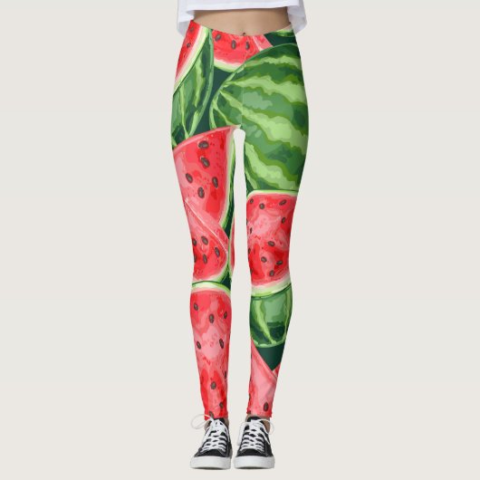 Levendig Watermeloen Schijven Patroon Leggings (Voorkant)