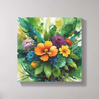 Levendig Waterverf Bloemen Boeket Canvas Afdruk