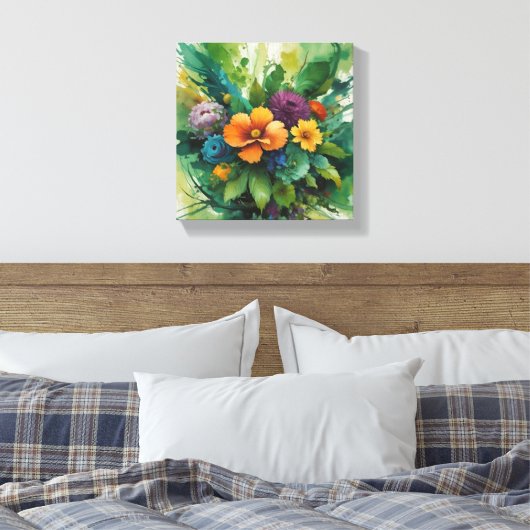 Levendig Waterverf Bloemen Boeket Canvas Afdruk (Insitu (Slaapkamer))