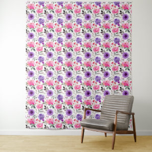 Levendig Waterverf Bloemmotief in Roze & Paars Wandkleed
