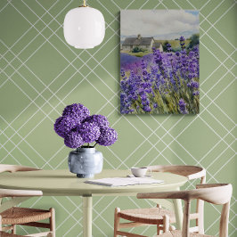 Levendig Waterverf Lavendelveld Canvas Afdruk