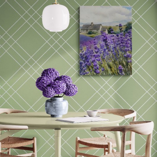 Levendig Waterverf Lavendelveld Canvas Afdruk