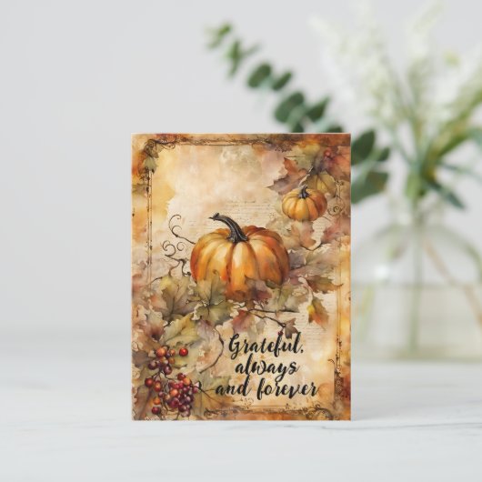 Levendig Waterverf Pompoen & Herfstbladeren Oogst Briefkaart (Staand voorkant)