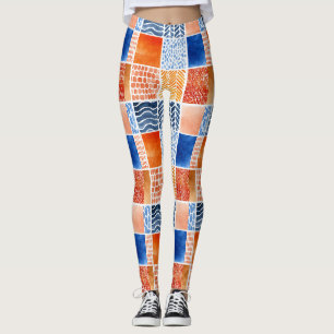 Levendig Waterverf Rasterpatroon in Blauw & Sinaas Leggings