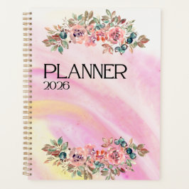 Levendig waterverfgradiënt & bloemboeket planner